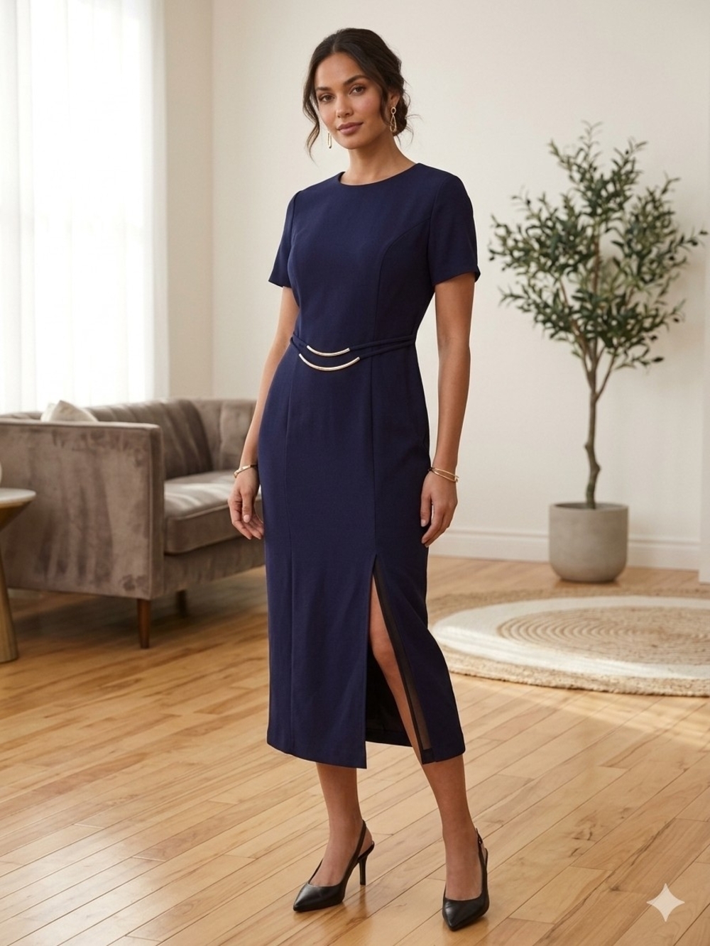 Vintage Y2K Jessica Navy Maxi Dress Minimalist Chic Quiet Luxury Office Chic 12
